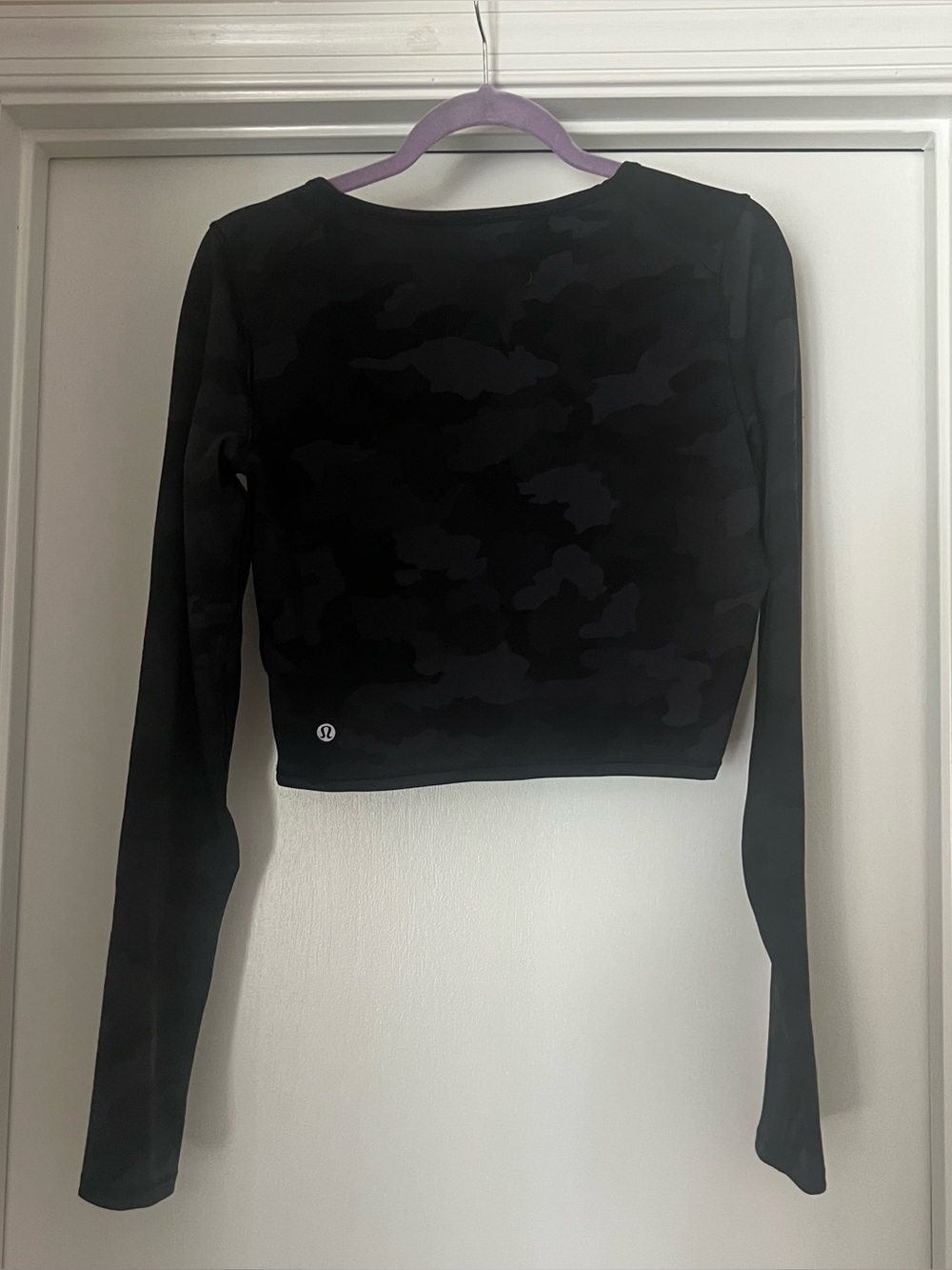 Lululemon Wunder Train Cropped Long Sleeve in Heritage 365 Camo Deep Coal Multi